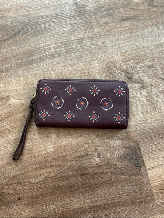 Fossil Handbags - Fossil Burgundy Zip-Around Wallet with Floral Medallions